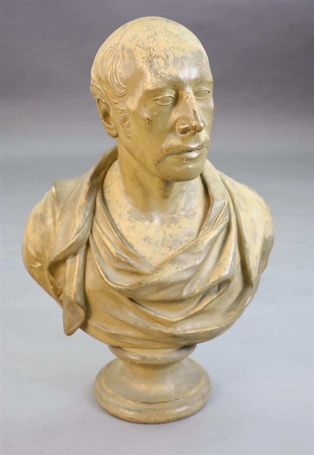 A 19th century painted plaster bust of a Roman Emperor, height 25in.